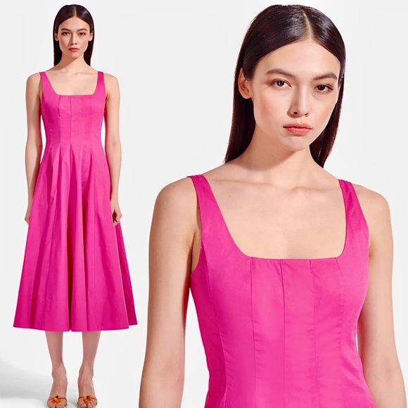 🌺🎉HP🎉🌺 NWT Staud Wells Midi Dress Peony - Picture 7 of 16